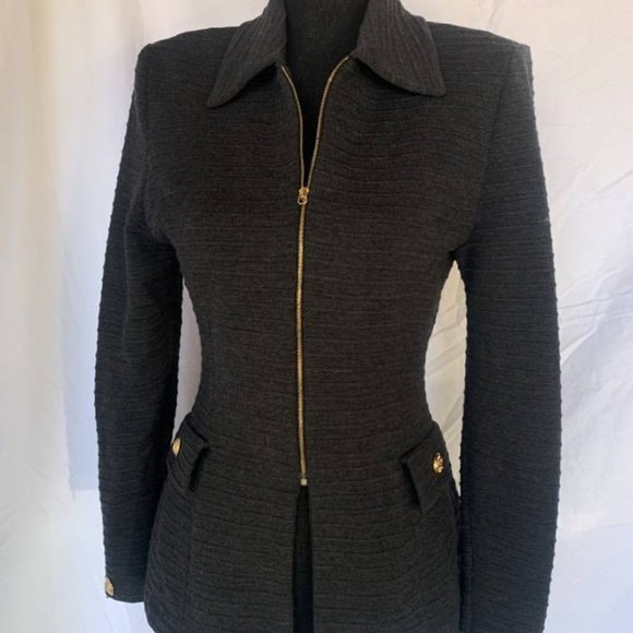 St John Collection By Marie Grey -Sweater Blazer Zip Front Grey Small 2 - Picture 9 of 10
